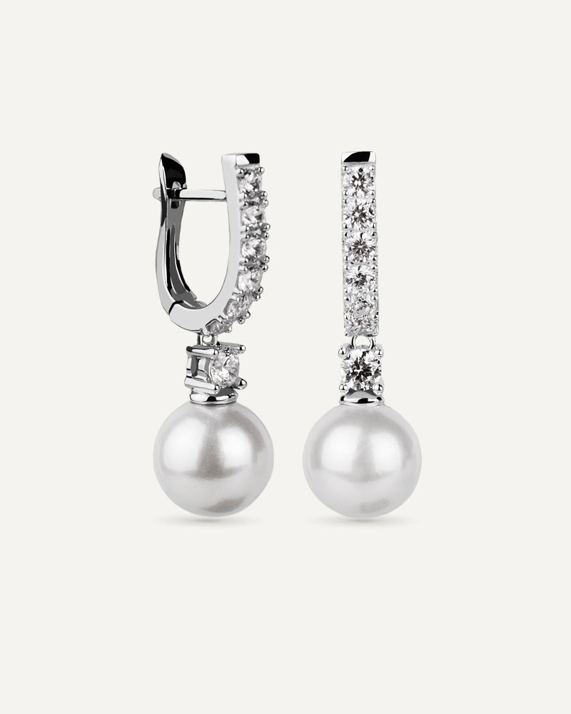 Pendientes BRILLIANT CUT en plata de ley con circonitas Excellence star cut y perla de concha