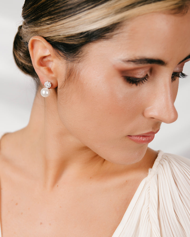 Pendientes BRILLIANT CUT en plata de ley con circonitas Excellence star cut y perla de concha