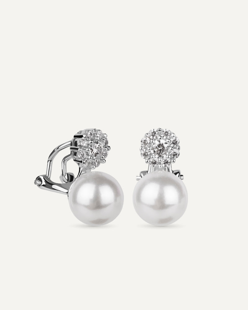 Pendientes BRILLIANT CUT en plata de ley con circonitas Excellence star cut y perla de concha