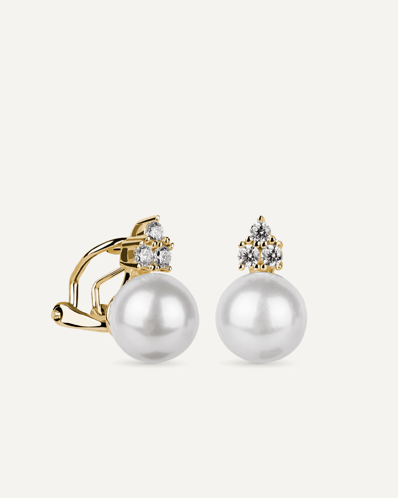 Pendientes BRILLIANT CUT en plata de ley con circonitas Excellence star cut y perla de concha