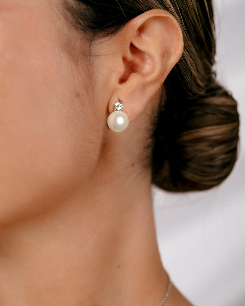 Pendientes BRILLIANT CUT en plata de ley con circonitas Excellence star cut y perla de concha