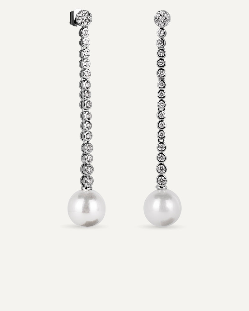 PENDIENTES BRILLIANT CUT en plata de ley con circonitas Excellence star cut y perla de concha