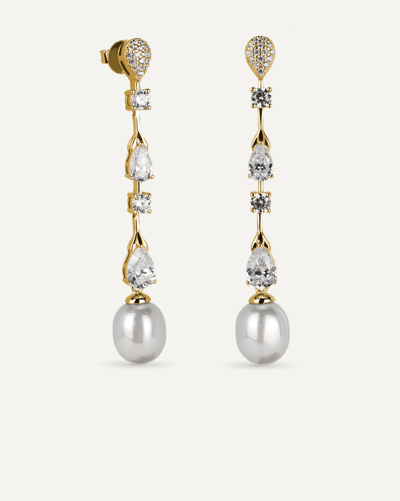 PENDIENTES BRILLIANT CUT en plata de ley con circonitas Excellence star cut y perla de concha