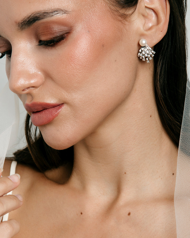 PENDIENTES BRILLIANT CUT en plata de ley con circonitas Excellence star cut y perla de concha
