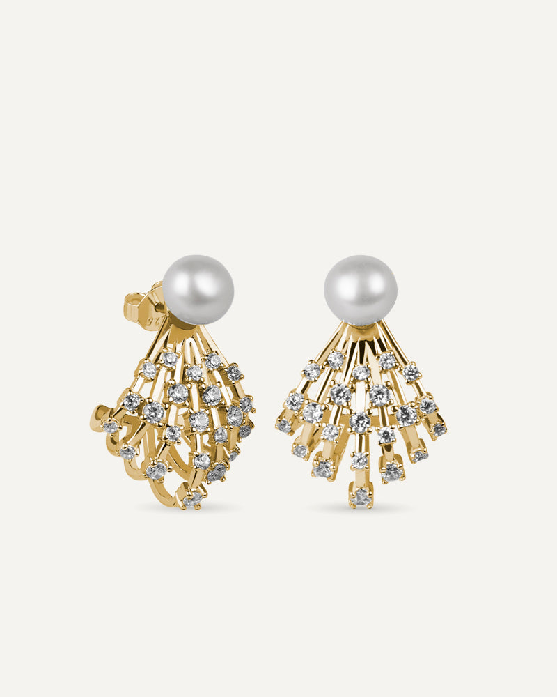 PENDIENTES BRILLIANT CUT en plata de ley con circonitas Excellence star cut y perla de concha