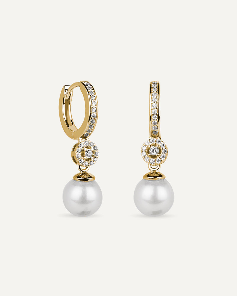 PENDIENTES BRILLIANT CUT en plata de ley con circonitas Excellence star cut y perla de concha