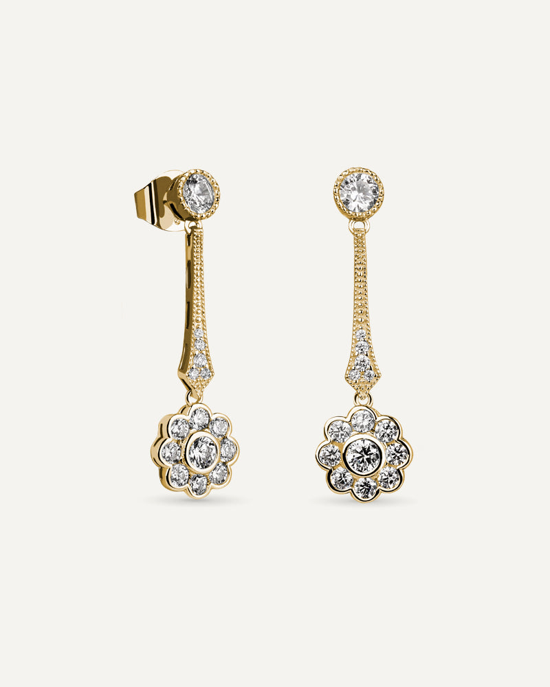 Pendientes BRILLIANT CUT en plata de ley estilo vintage con circonitas Excellence star cut.