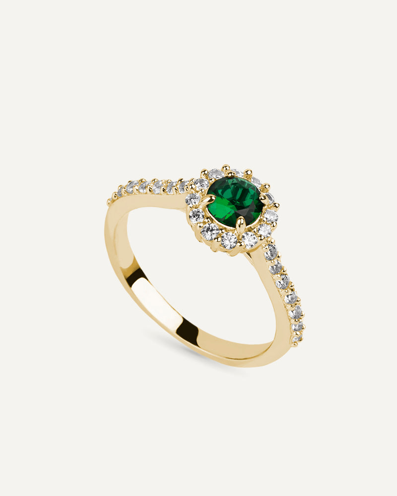 Anillo BRILLIANT CUT en plata de ley y circonitas Excellence star cut en color verde esmeralda