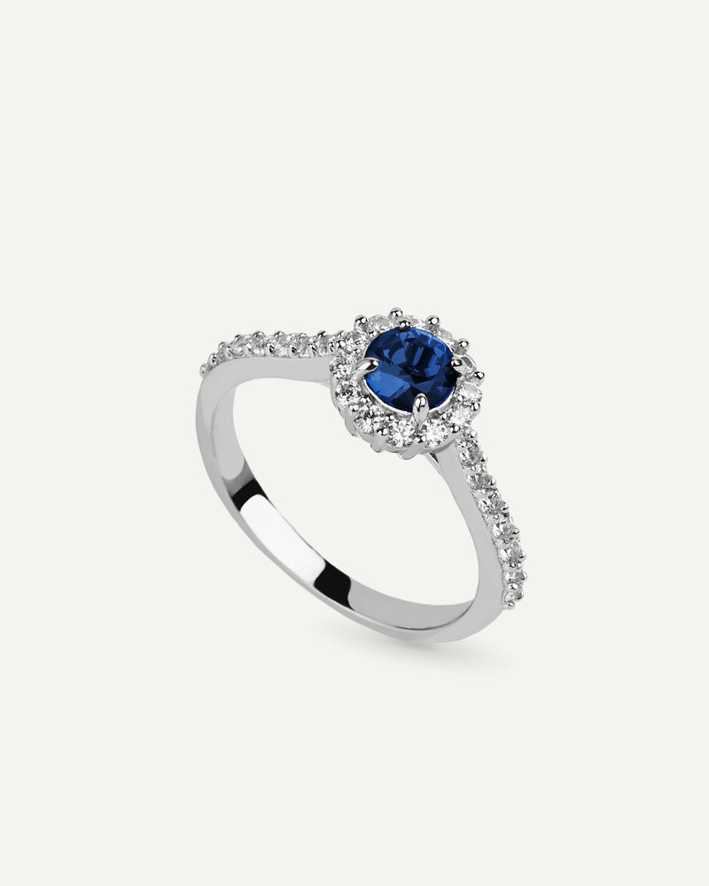 Anillo BRILLIANT CUT en plata de ley y circonitas Excellence star cut en color azul