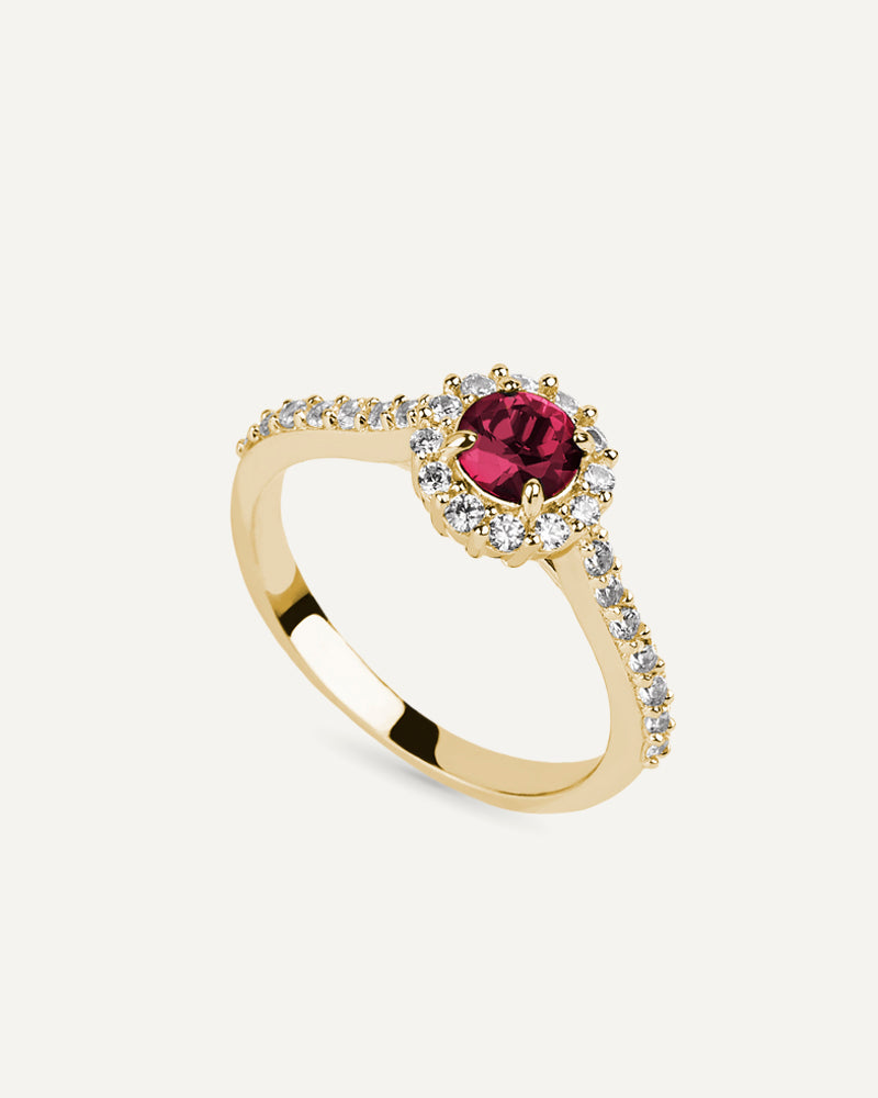 Anillo BRILLIANT CUT en plata de ley y circonitas Excellence star cut en color rojo rubí