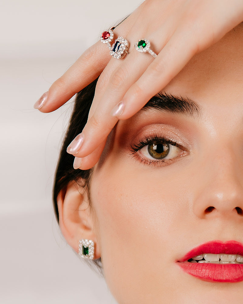 Anillo BRILLIANT CUT en plata de ley y circonitas Excellence star cut en color azul