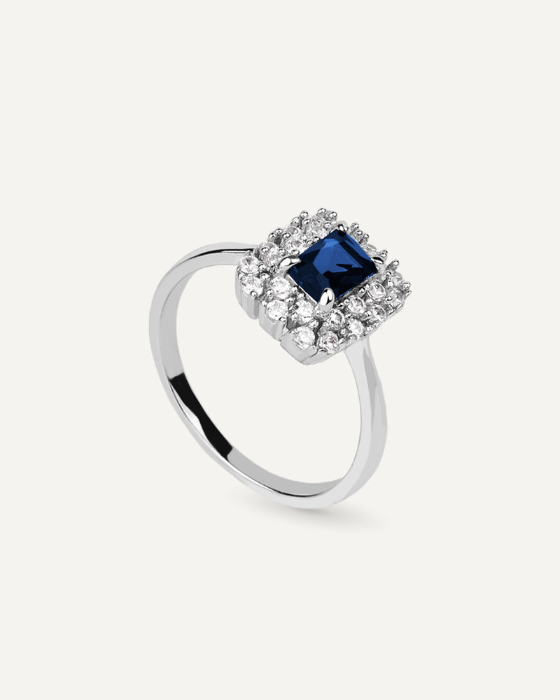 Anillo BRILLIANT CUT en plata de ley y circonitas Excellence star cut en color azul