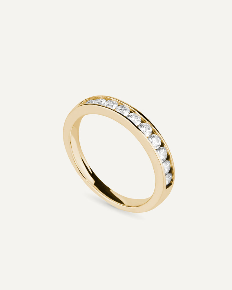 Anillo Media Alianza de Plata con circonitas para Mujer