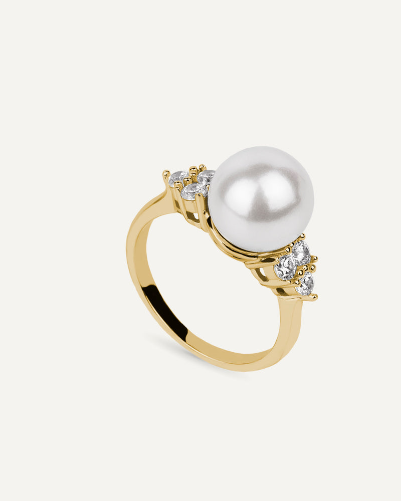 Anillo BRILLIANT CUT en plata de ley con circonitas Excellence star cut y perla de concha.