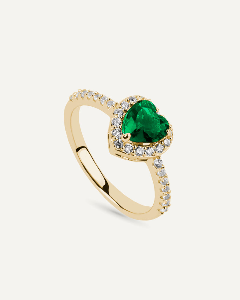 Anillo BRILLIANT CUT en garra en plata de ley con piedra verde y circonita Excellence star cut.