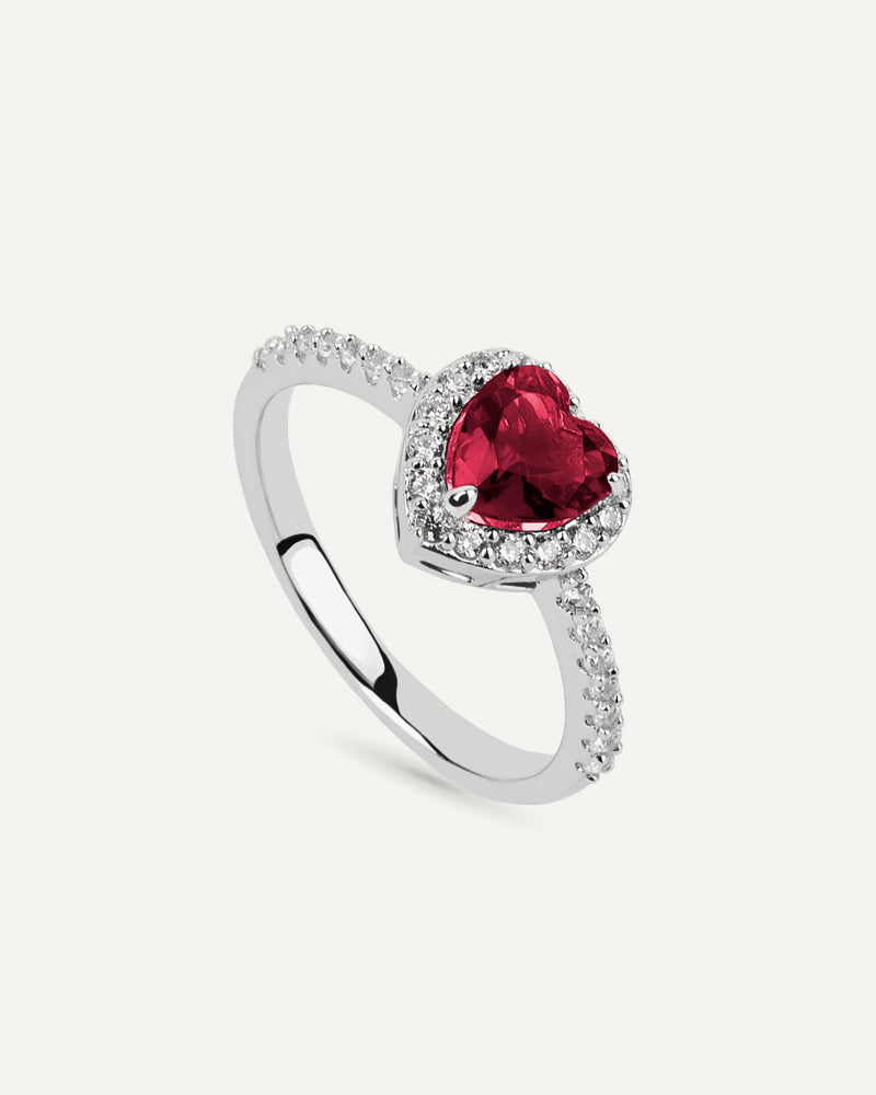 Anillo BRILLIANT CUT en garra en plata de ley con piedra roja y circonita Excellence star cut.