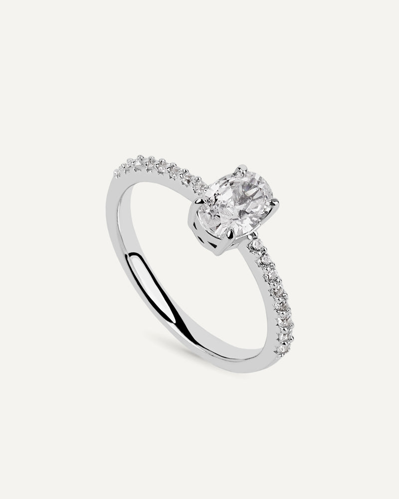 Anillo oval BRILLIANT CUT en plata de ley y circonitas Excellence star cut.
