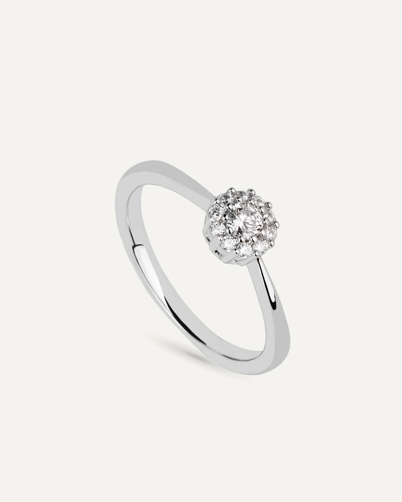 Anillo BRILLIANT CUT en plata de ley con circonitas Excellence star cut y perla de concha.
