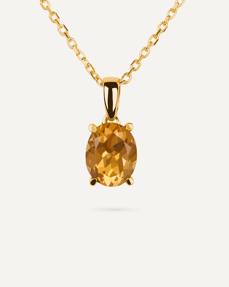 Collar Luxe en plata de ley con baño de oro y con cuarzo citrino en talla oval.