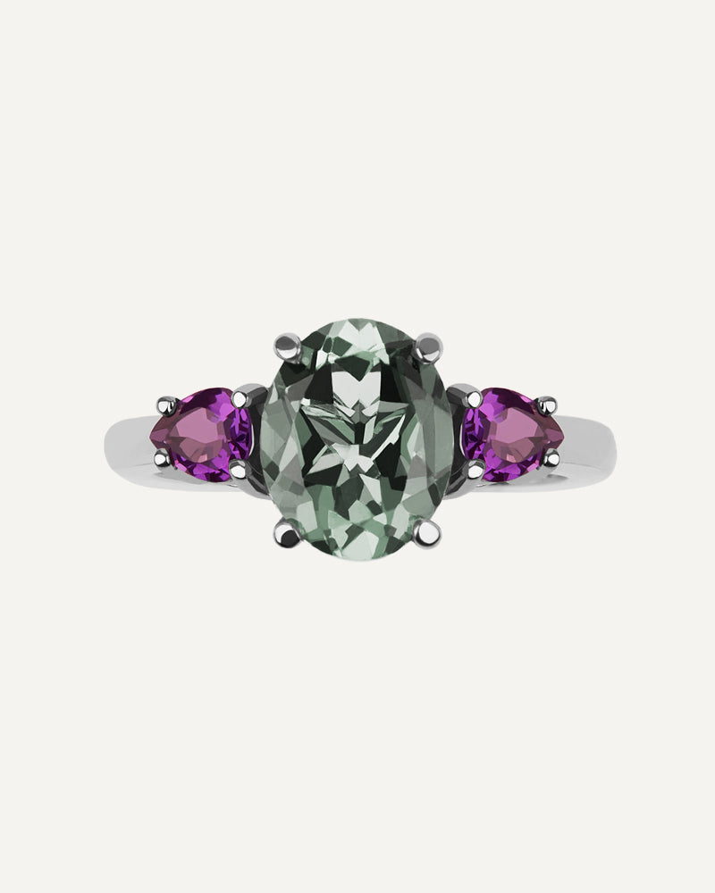 ANILLO OVAL AMATISTA VERDE Y AMATISTAS MORADAS