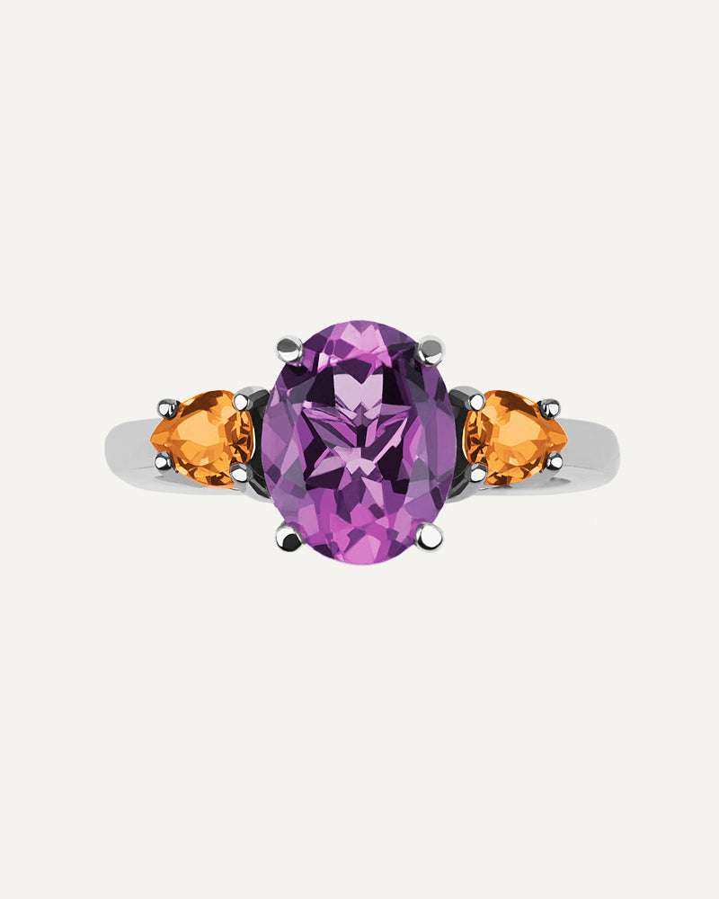 ANILLO OVAL AMATISTA MORADA Y CITRINOS