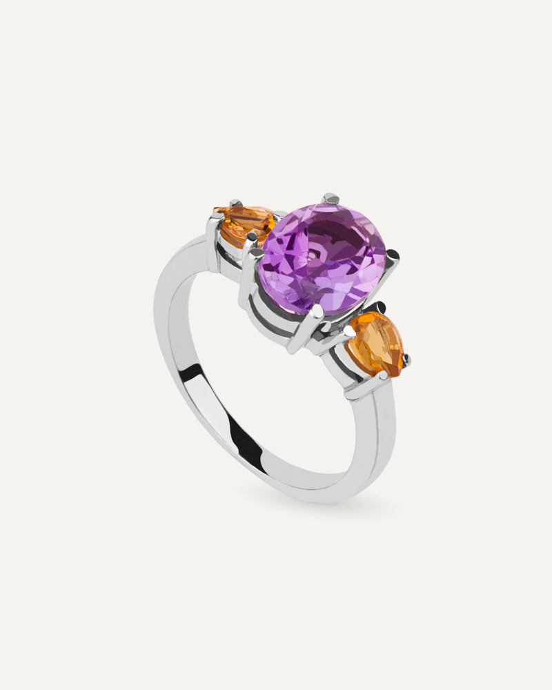 ANILLO OVAL AMATISTA MORADA Y CITRINOS