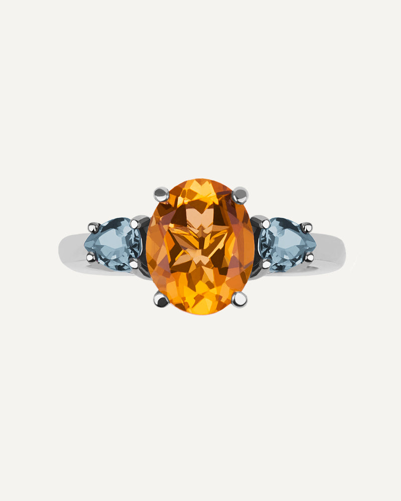 ANILLO OVAL CITRINO Y SKY