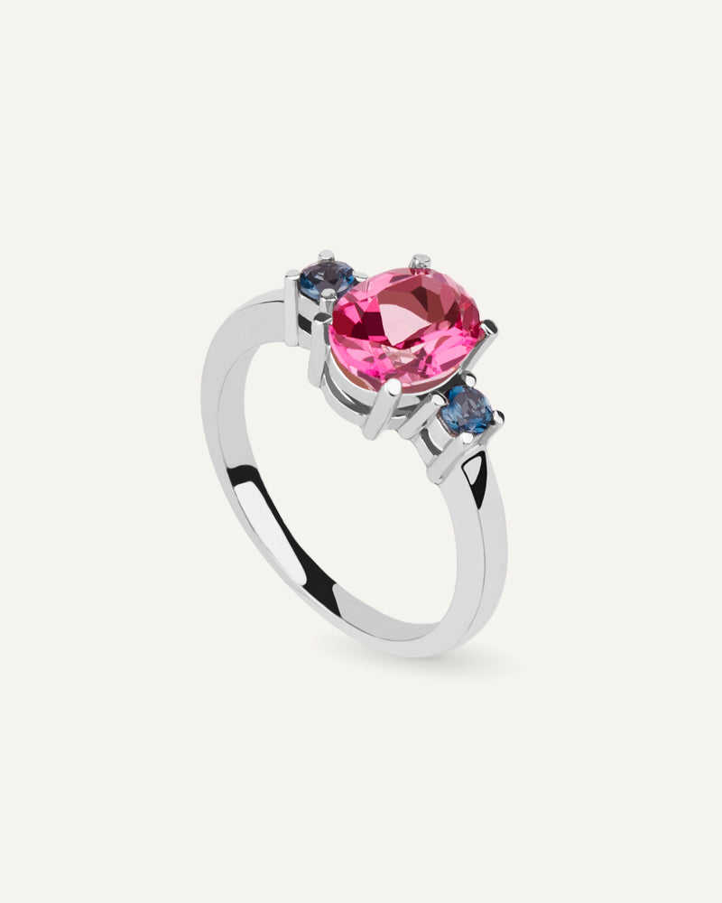 ANILLO OVAL ROSA COATED Y LONDON BLUE