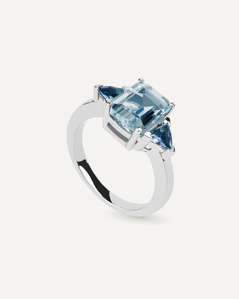 ANILLO OCTOGONAL SKY Y LONDON BLUE A AMBOS LADOS
