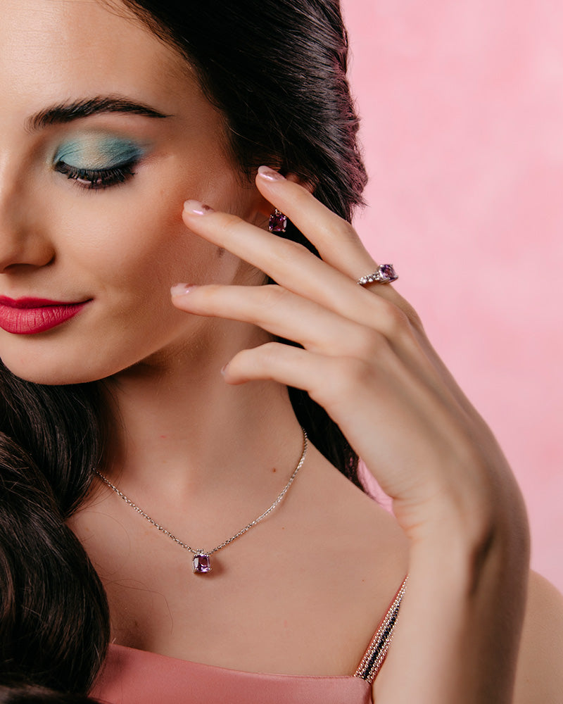 COLLAR CUARZO AMATISTA MORADA Y TOPACIO BLANCO