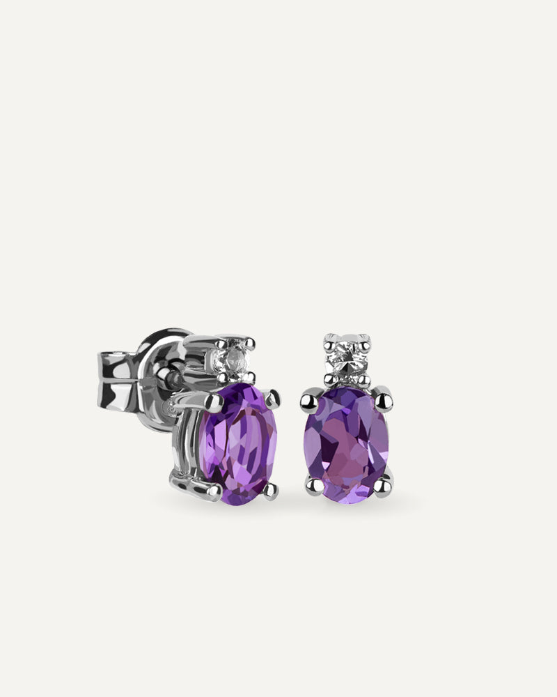 PENDIENTES CUARZOS AMATISTA MORADA Y TOPACIOS BLANCOS
