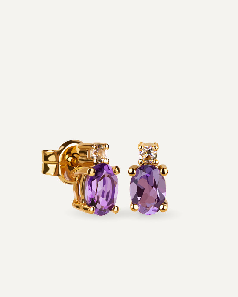 PENDIENTES CUARZOS AMATISTA MORADA Y TOPACIOS BLANCOS