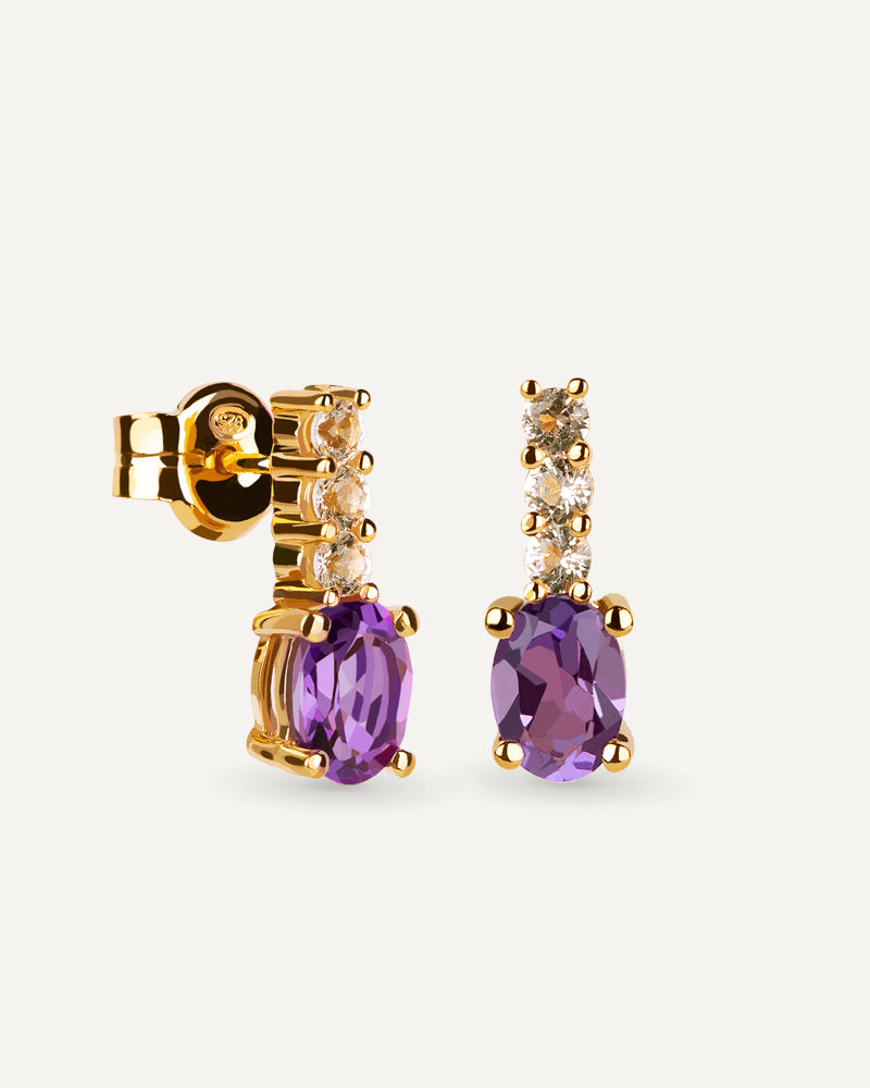 PENDIENTES CUARZOS AMATISTA MORADA Y TOPACIOS BLANCOS