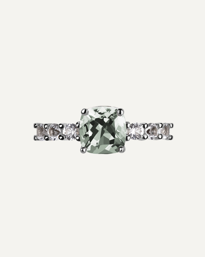 ANILLO CUARZO AMATISTA VERDE Y TOPACIOS BLANCOS