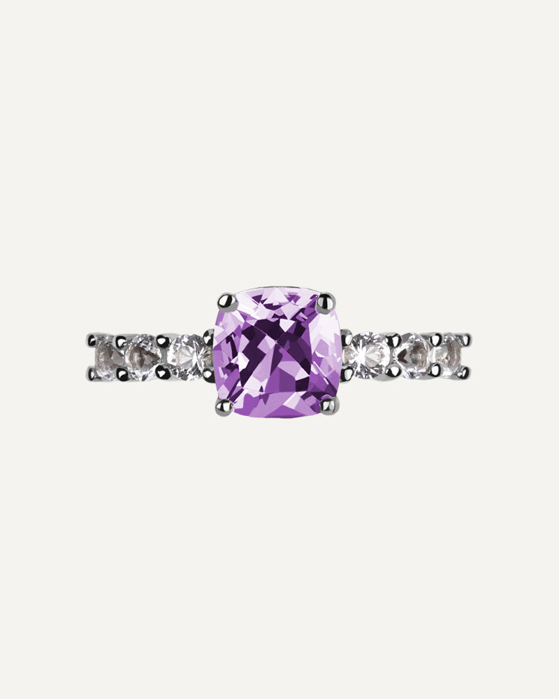 ANILLO CUARZO AMATISTA MORADA Y TOPACIOS BLANCOS
