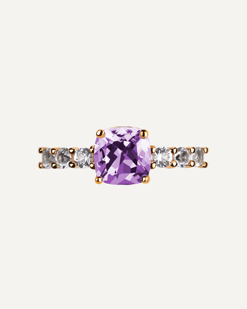 ANILLO CUARZO AMATISTA MORADA Y TOPACIOS BLANCOS