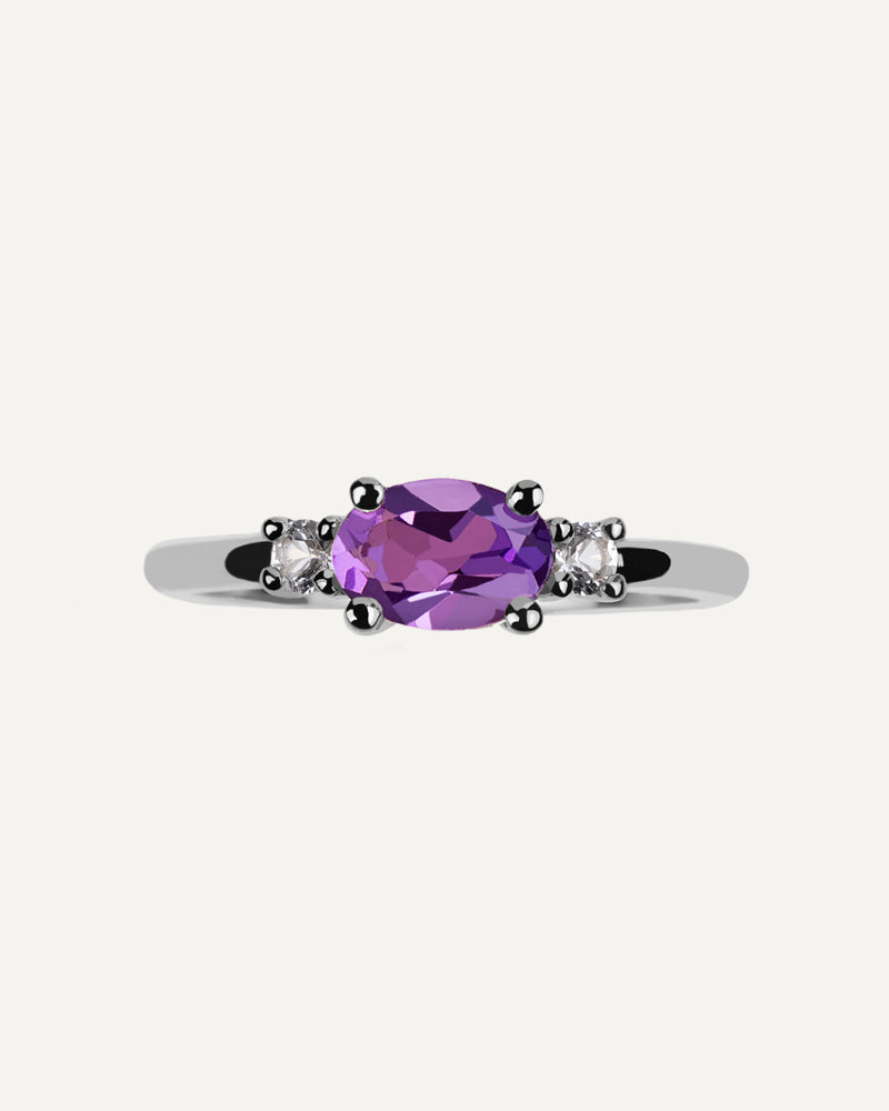 ANILLO CUARZO AMATISTA MORADA Y TOPACIOS BLANCOS