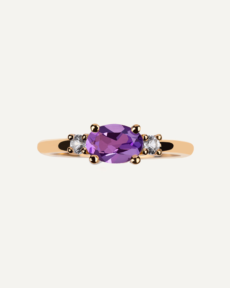 ANILLO CUARZO AMATISTA MORADA Y TOPACIOS BLANCOS