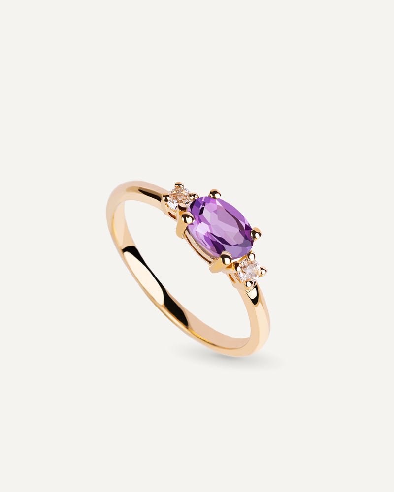 ANILLO CUARZO AMATISTA MORADA Y TOPACIOS BLANCOS