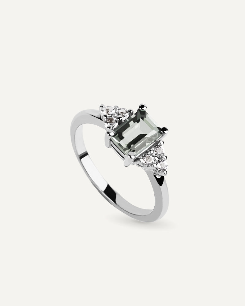 ANILLO CUARZO AMATISTA VERDE Y TOPACIOS BLANCOS