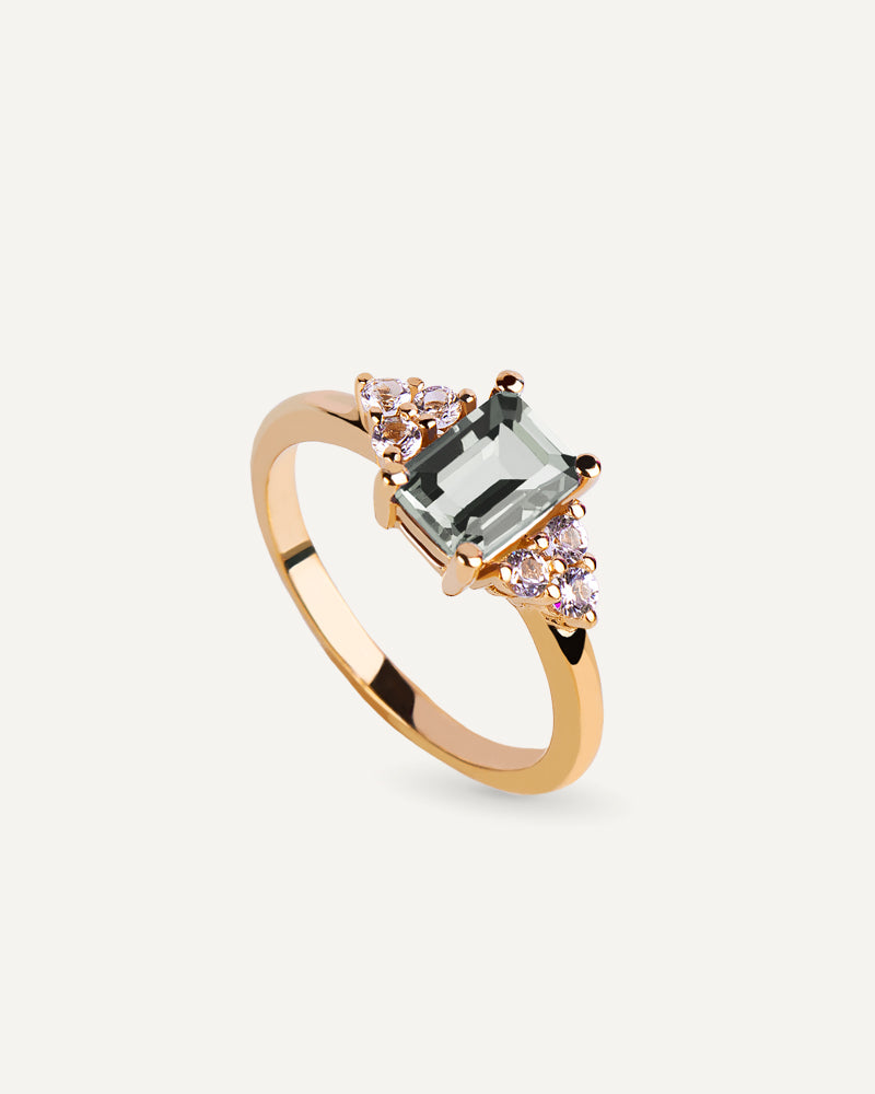ANILLO CUARZO AMATISTA VERDE Y TOPACIOS BLANCOS