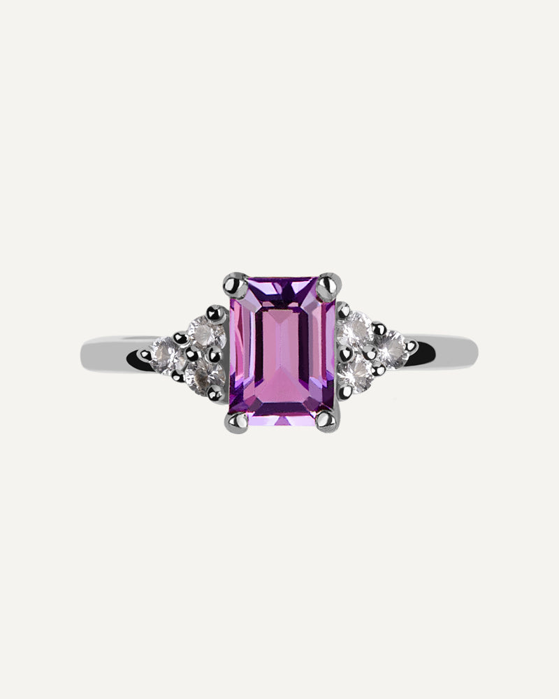 ANILLO CUARZO AMATISTA MORADA Y TOPACIOS BLANCOS