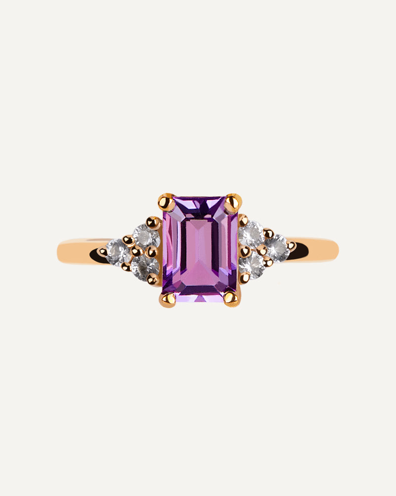 ANILLO CUARZO AMATISTA MORADA Y TOPACIOS BLANCOS