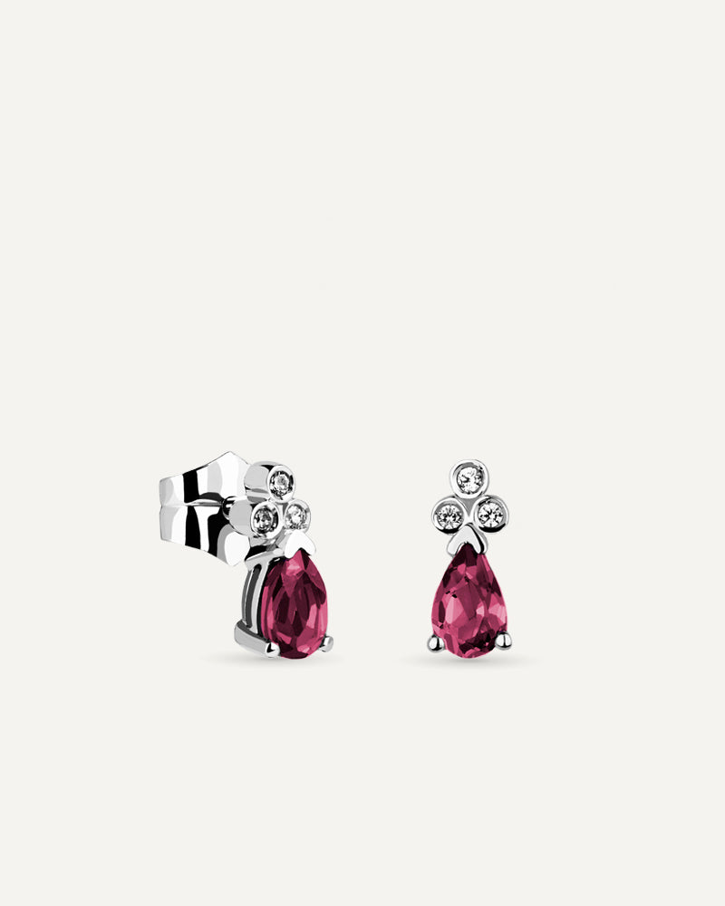 Pendientes Petite en plata de ley con Rodolita en talla perilla.
