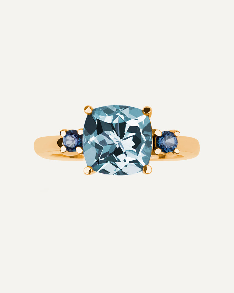 ANILLO CUSHION SKY Y LONDON BLUE A AMBOS LADOS