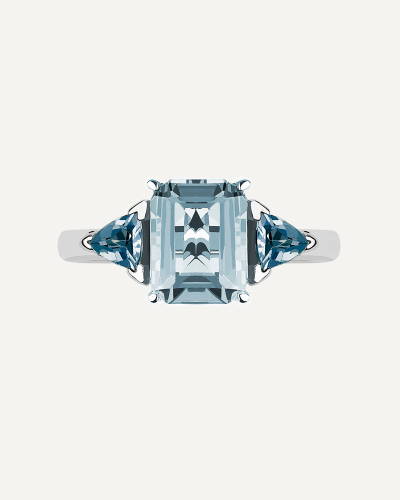 ANILLO OCTOGONAL SKY Y LONDON BLUE A AMBOS LADOS