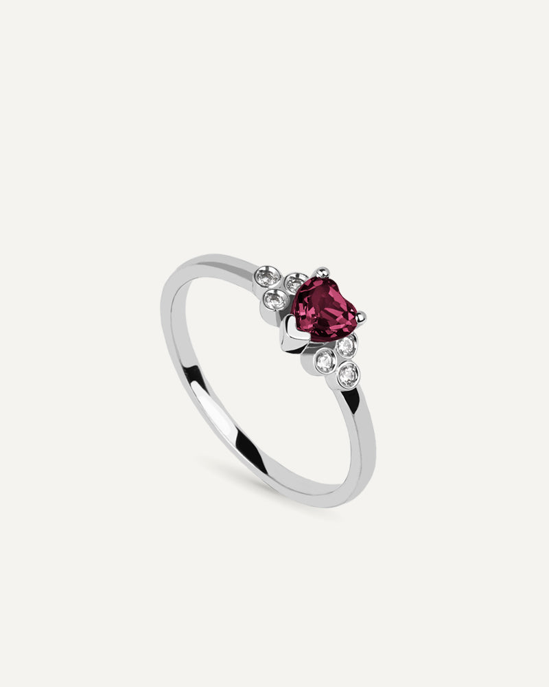 ANILLO TOPACIO RODOLITA TALLA CORAZÓN Y TOPACIOS BLANCOS