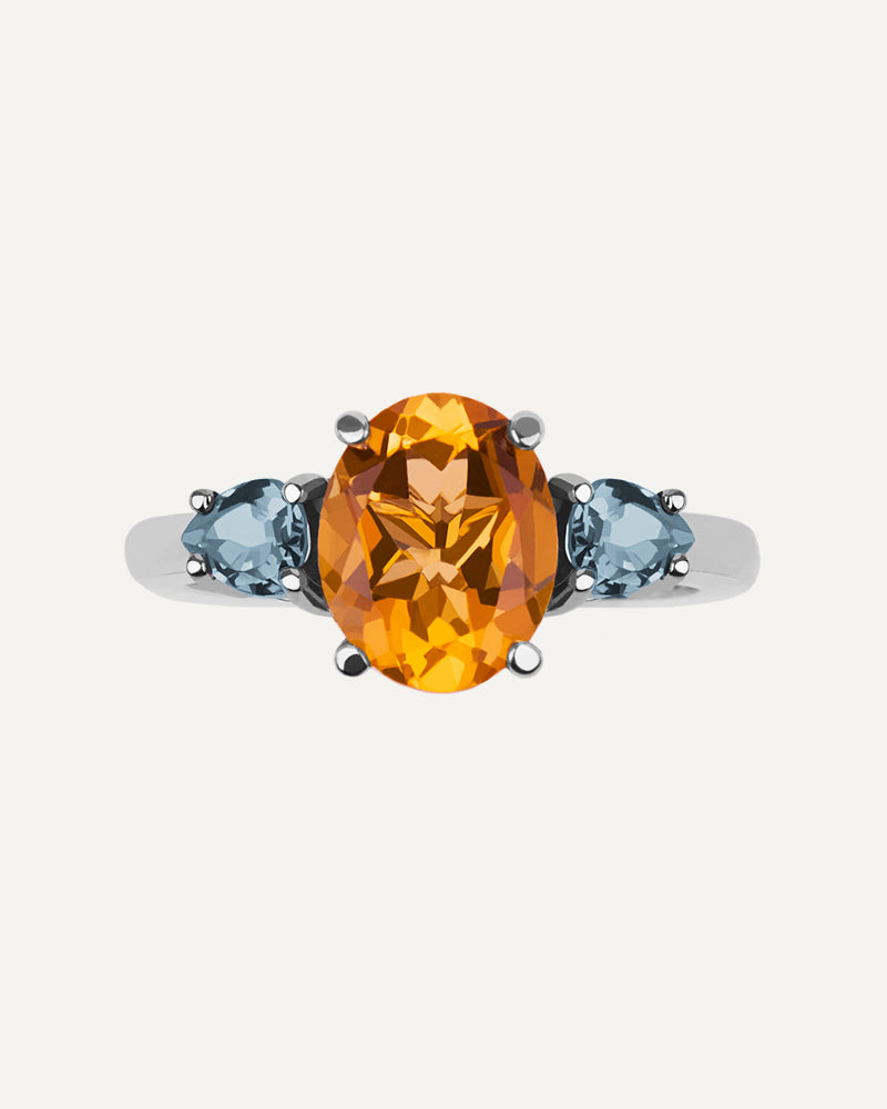 ANILLO OVAL CITRINO Y SKY