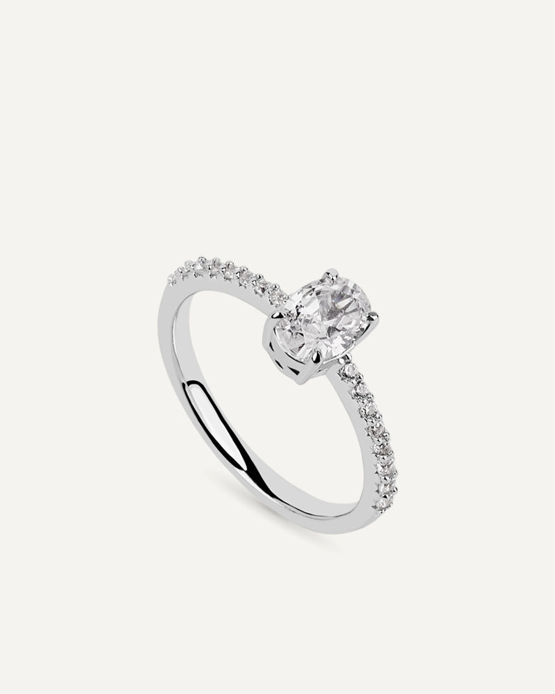 Anillo oval BRILLIANT CUT en plata de ley y circonitas Excellence star cut.