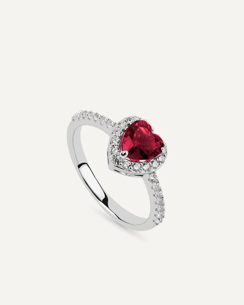 Anillo BRILLIANT CUT en garra en plata de ley con piedra roja y circonita Excellence star cut.